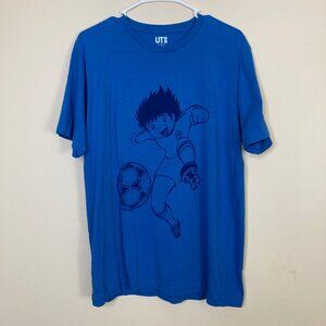 Uniqlo UT Blue T-Shirt Mens Large Captain Tsubasa Anime Soccer Graphic Print